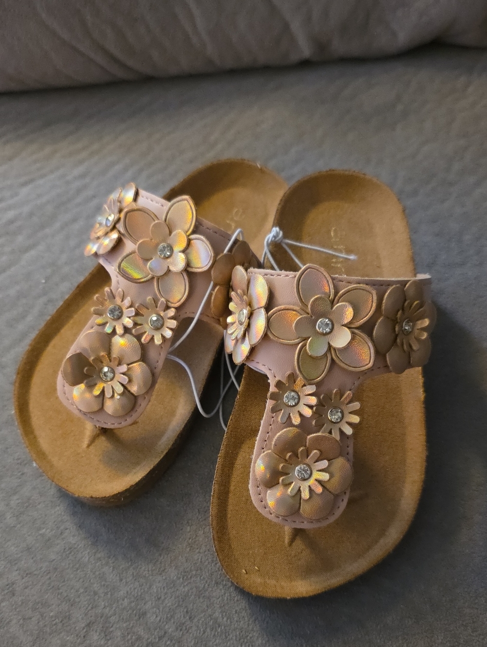 Girls Metallic Rose Gold Floral Toe-Post Sandals
